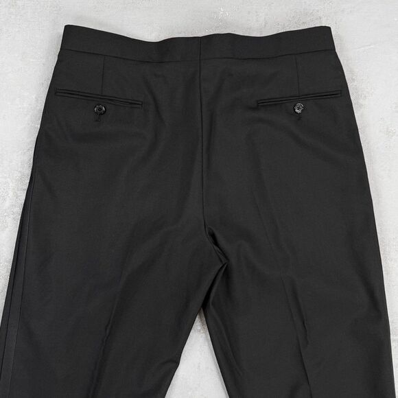 Vintage 90s Gerald Austin Black Wool Tuxedo Pants w/ Satin Side Stripe 34 Short - Picture 6 of 6